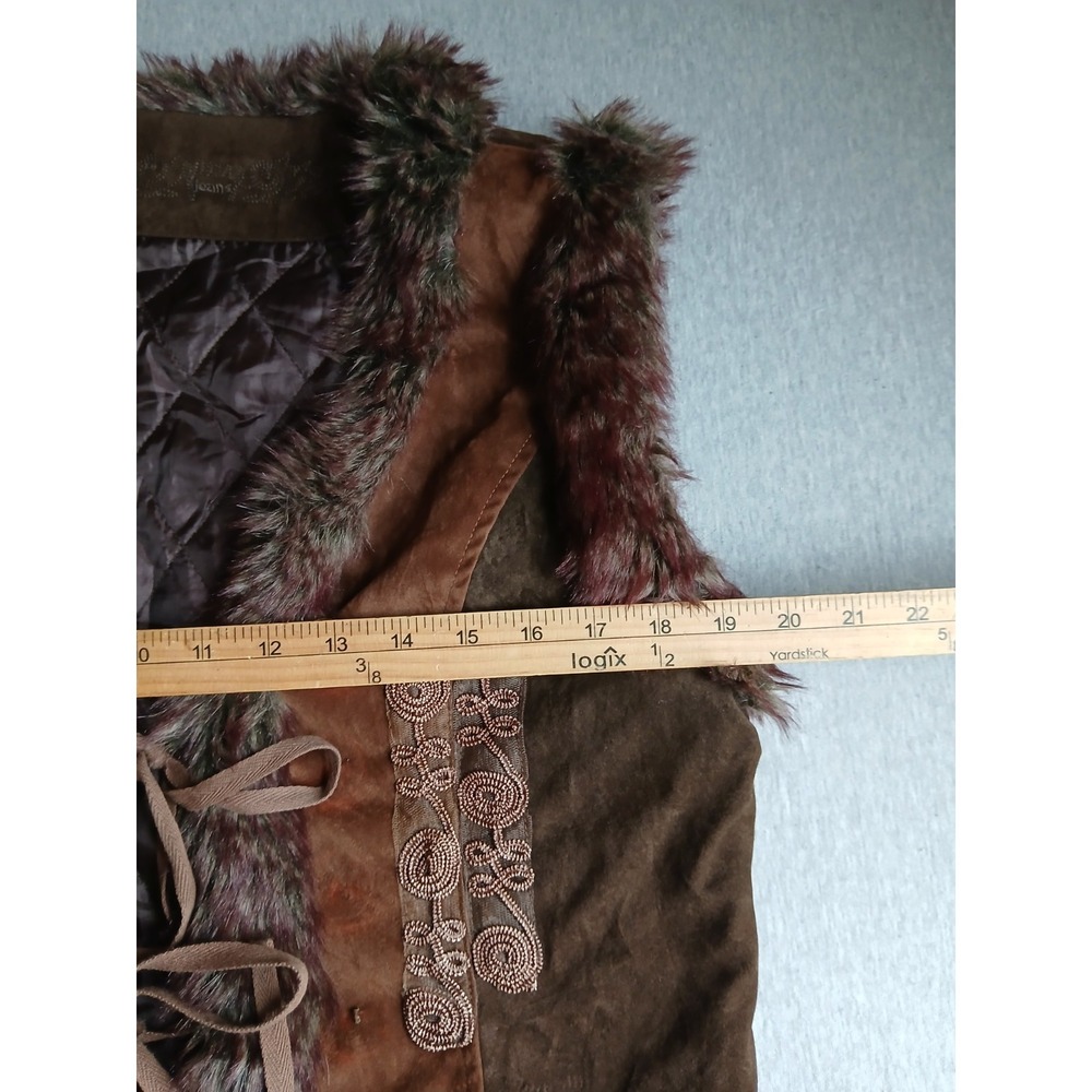 Vintage Vest Medium Faux Suede Fur Embroidered Penny Lane Boho Western Bow - Picture 7 of 13